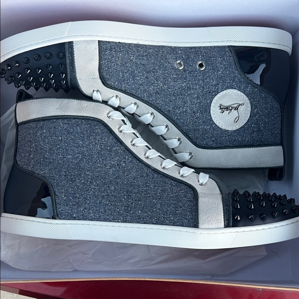 Christian Louboutin Navy and White High-Top Sneakers